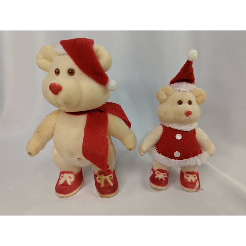 Soma Flocked Bear Figures Lot 4.5 Inch 6.5 Inch Christmas